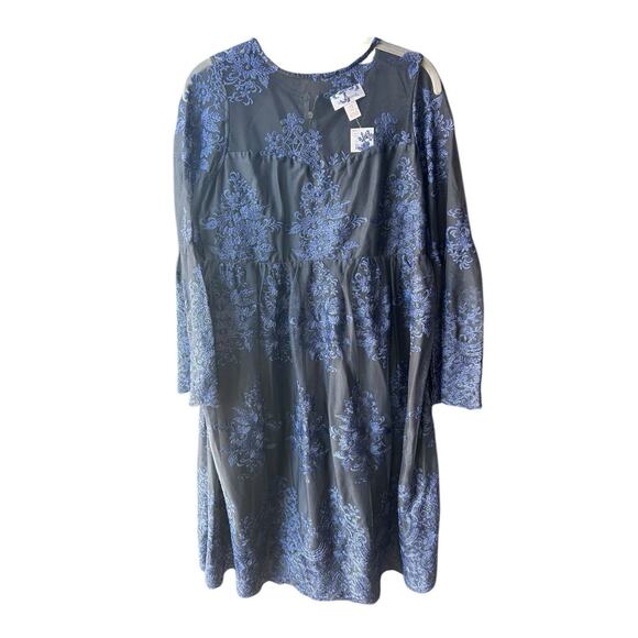 Motherhood Maternity Dress Medium Black Blue Mesh Bell Sleeve Whimsigoth Witchy - Picture 1 of 11